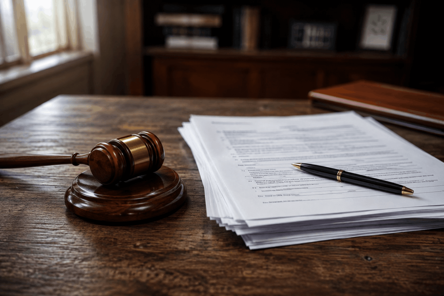 Judge's gavel resting on immigration court documents, representing cancellation of removal defense.